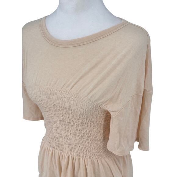 Soft Joie smocked peplum top Sz M beige/sand lyocell-wool blend, dolman - Picture 2 of 9
